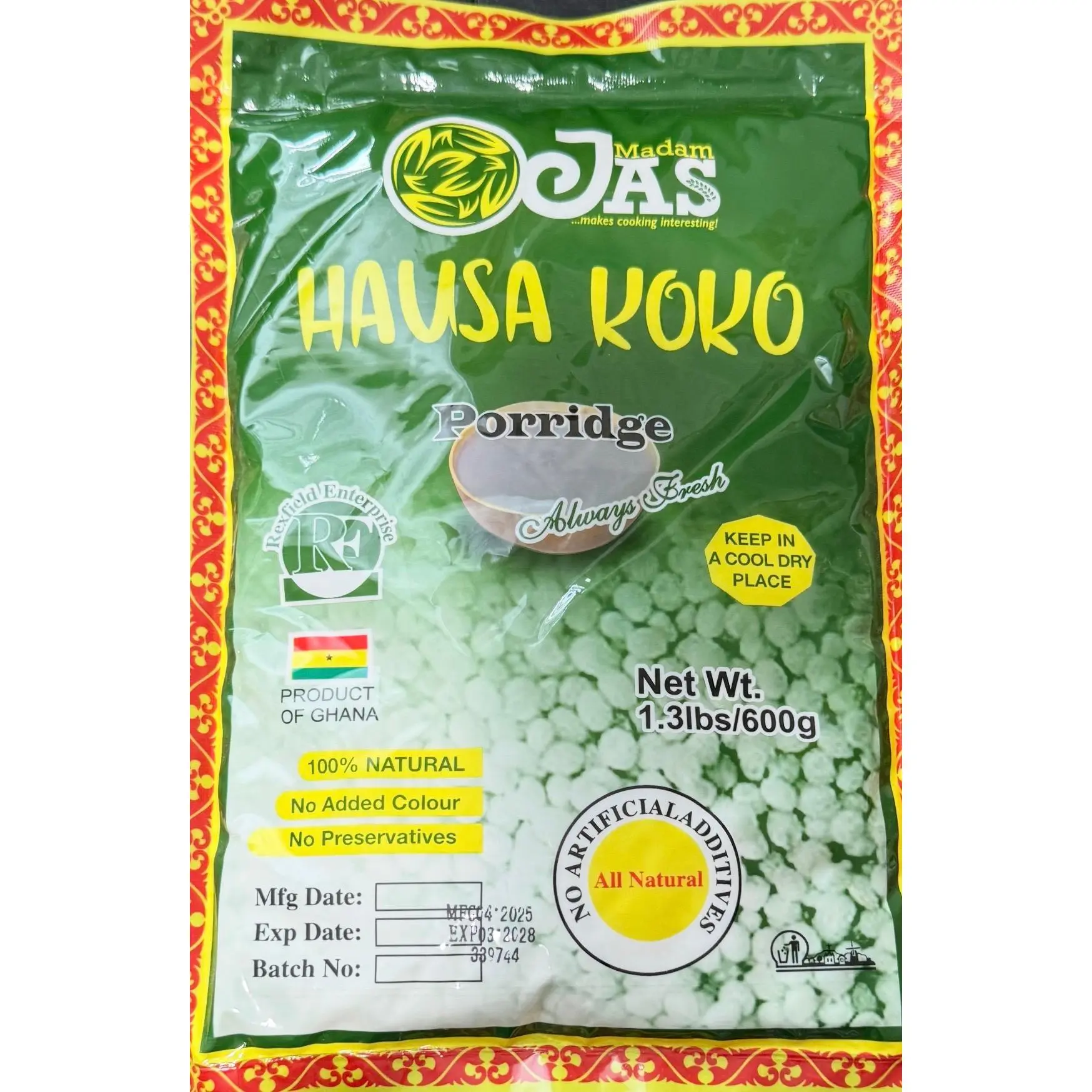 Madam Jas Hausa Koko Instant Porridge - 2 Pks, 2.64lbs Healthy Spicy Water Base Pantry Cupboard Food Meal for All Ages