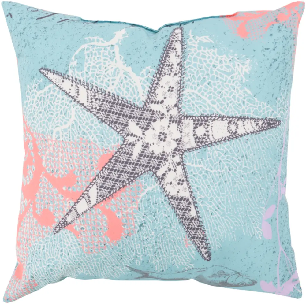 Livabliss RG101-2020 Coastal Rain Throw Pillow - 20x20x4 in, Blue, 100% Polyester, Starfish Print, Water Resistant, Indoor/Outdoor Use, Medium Size