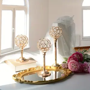 3 Pcs Crystal Candle Holder - 3 Sizes Tea Light Candlestick Holders - Metal, Polished - For Wedding Table Centerpiece, Home Decor, Fireplace Candelabra - Perfect Gift for Housewarming & Special Occasions Ornaments Silvery