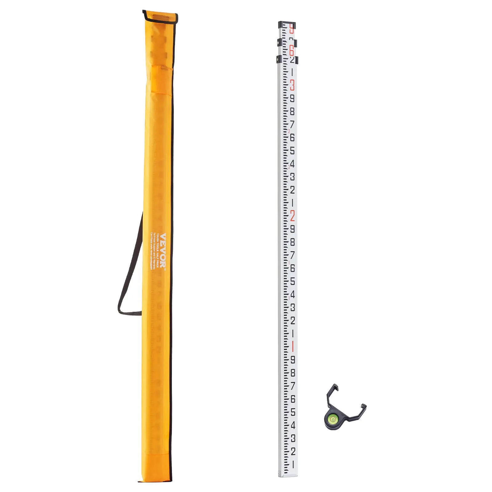 【Summerfinds】VEVOR Aluminum Grade Rod, 9-Feet/10ths 3 Sections Telescopic Measuring Rod,Double-Sided Scale 1/10ft Leveling Rod Stick,Aluminum Alloy Survey Rod with Bubble Level&Carrying Bag for Houses,Walls,Floors Retractable Tape Measure Tool