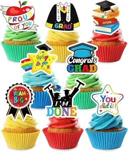 32Pcs Kindergarten Graduation Cupcake Toppers Class of 2024 Congrats Grad Cupcake Picks for Preschool Primary School Graduate Party Supplies, 8 Designs