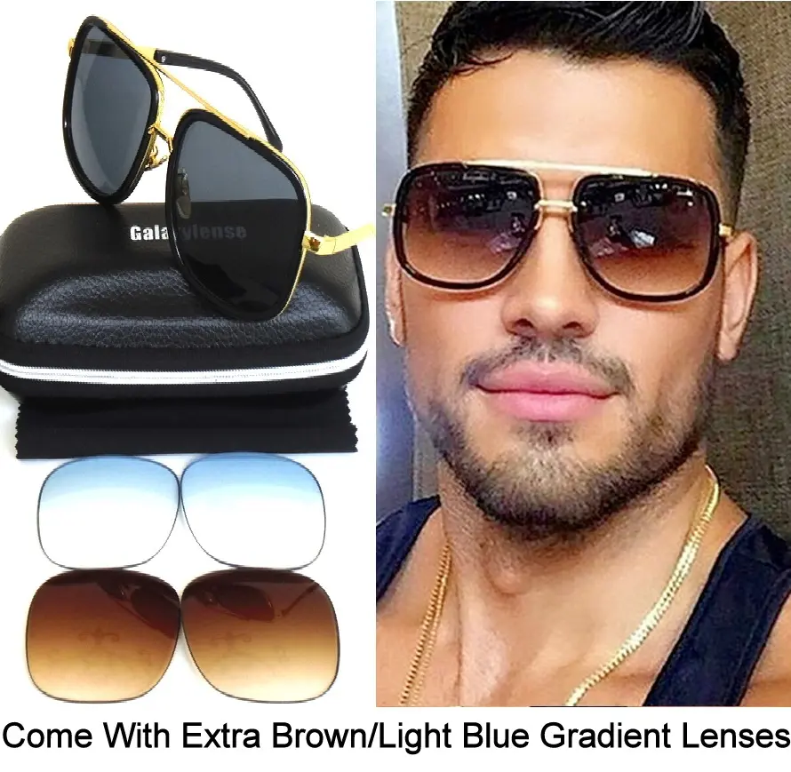 Retro Tony Stark Over Sized Square Iron Men Vintage Sunglasses W/2 Extra Lens And Case