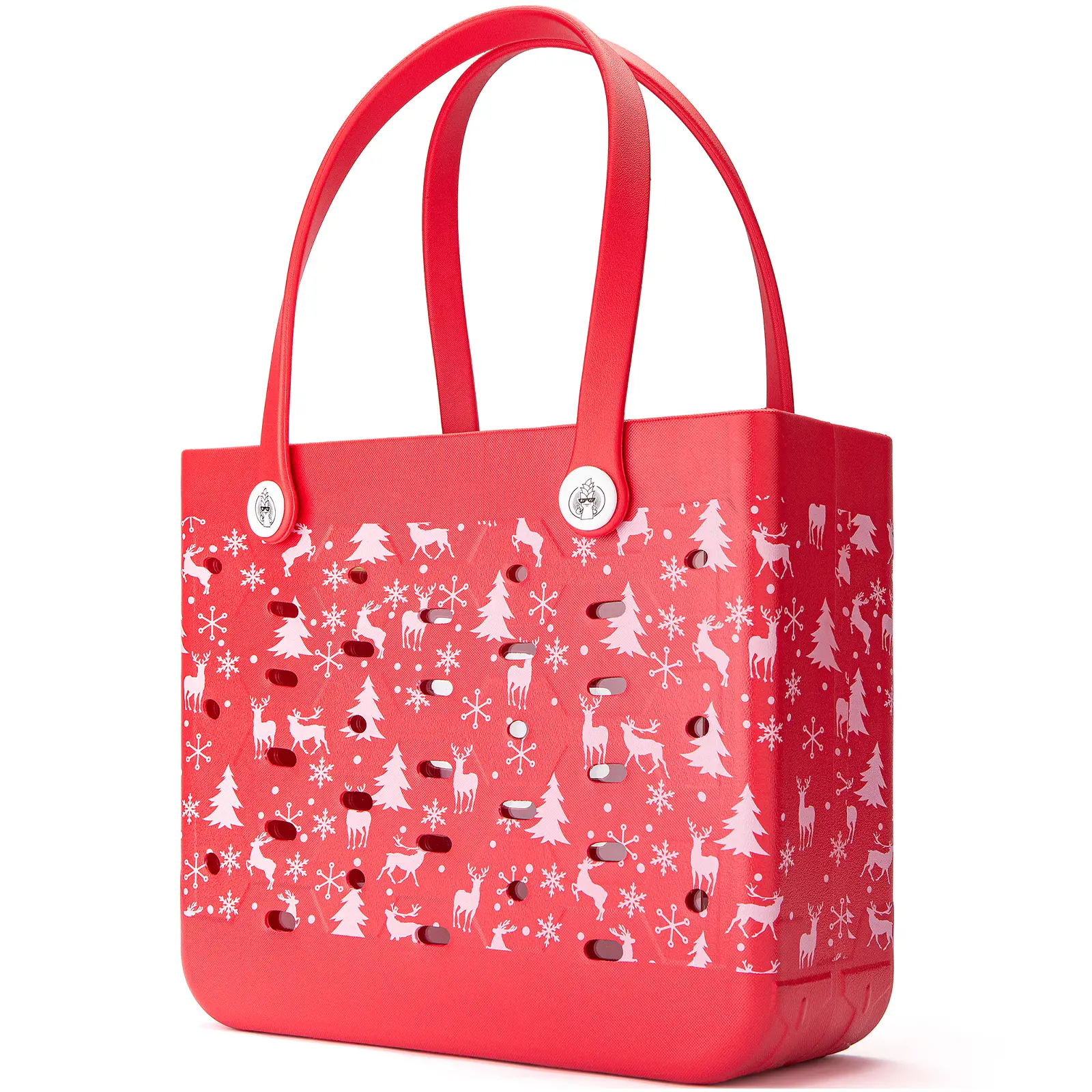 Medium Christmas Large Capacity Women's Beach Bag, Fashionable Printed Handbag, EVA Rubber Shoulder Tote Bag, Waterproof Shopping Bag, EVA Basket Bag, Lightweight and Durable Beach Bag - Essential for Beach/Vacation/Travel
