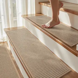 15 count Jute Stair Treads for Wooden Steps-Non Slip Peel and Stick Stair Treads Indoor, Adhesive Staircase Step Treads  Free, -Friendly & Scratch-Resistant Durable Stair Runner Rug,8"x30" Beige