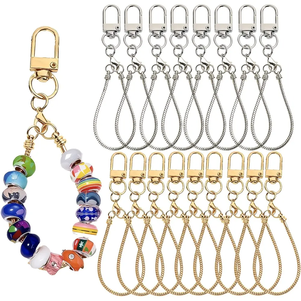 Ladies' 20-Piece Metal Alloy Blank Beaded Keychain Set, DIY Beading & Jewelry Making Kit, Handmade Bag Hanger Supplies, Ideal Gift for Weddings, Birthdays