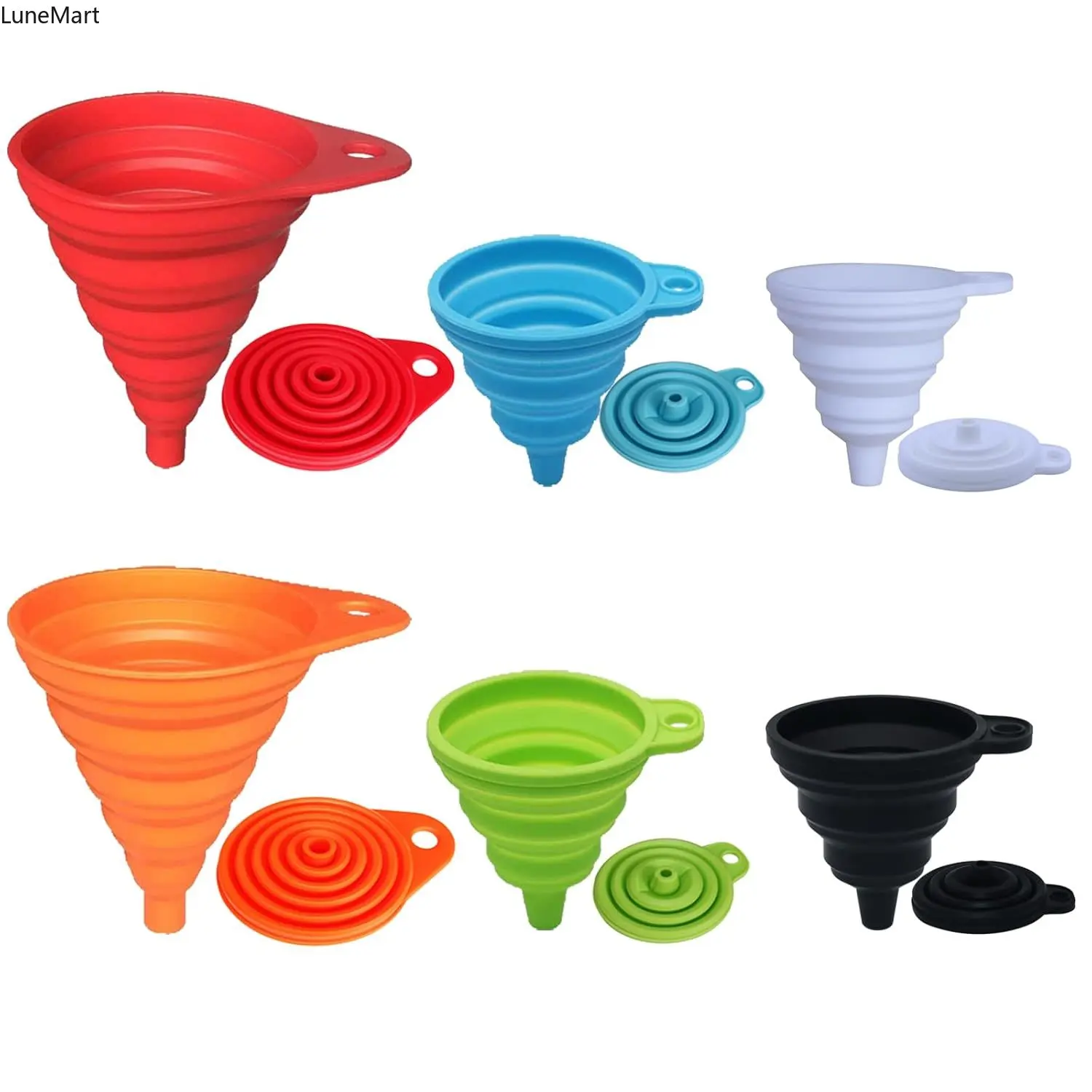 Foldable Food-Grade Silicone Funnels Set, 4/6 Pack with 2 Large Funnels (2.8×2.5×0.4 Inch & 4.3×3.4×0.6 Inch) - Durable Heat Resistant (-60c~250c/-70f~482f) Food Preparation Kitchen Gadgets for Liquid Transfer, Water Bottle Filling Collapsible Accessories