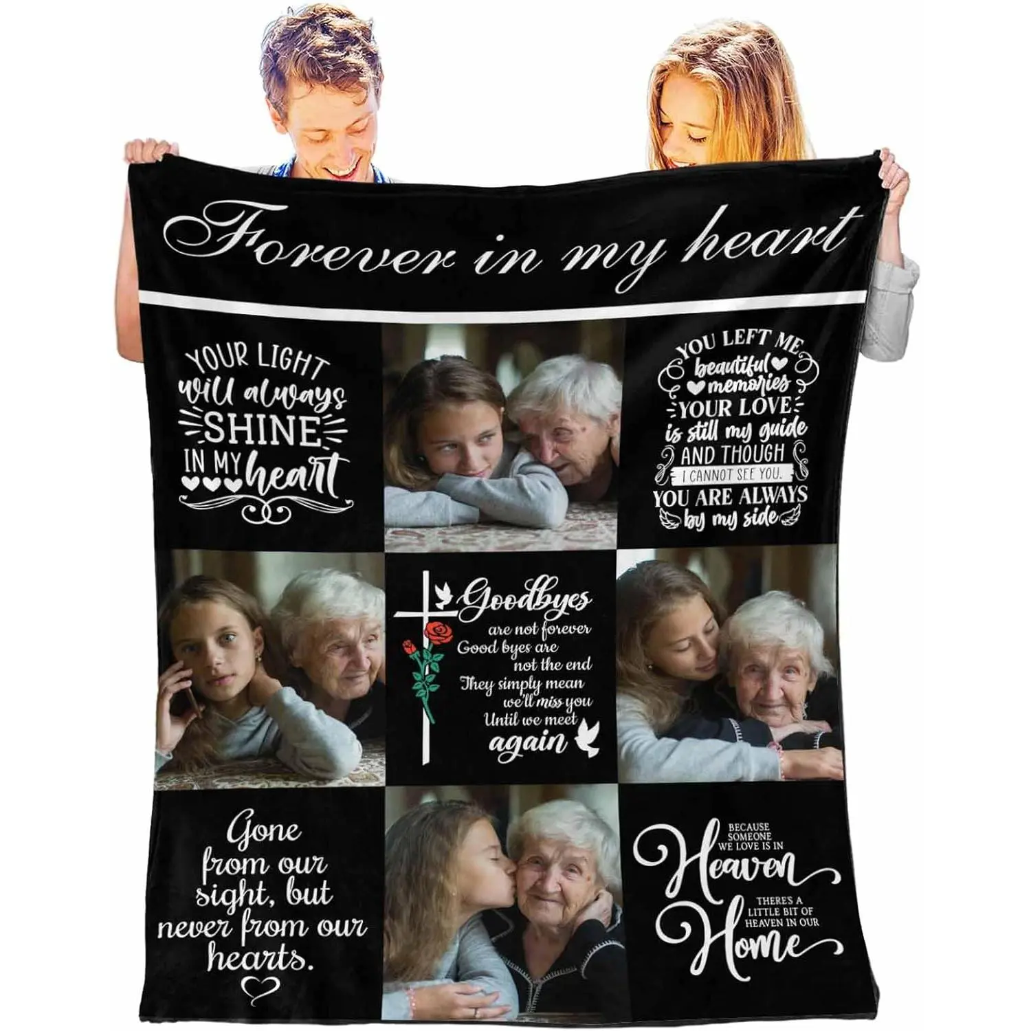 Personalized Photo Memorial Blanket - Couples Gifts for Christmas,Father's Day,Valentine,Thanksgiving,Grandma - Memorial Gifts for Loss of Loved Ones/Pet - Multi Sizes, Customized