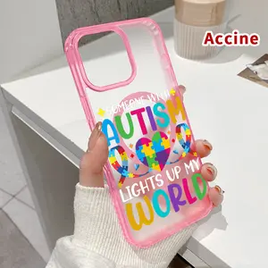 Magnetic Phone Case for iPhone 16 Pro Max 15 Plus 14 13 12 11 XS E XR Autism Heart Puzzle Pattern Supports Wireless Charging Shockproof Soft Silicone Transparent Cover Cellphone Protective