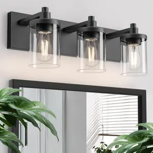 Bathroom  Light, 3 Light Matte Black  Light Fixture with Clear Glass Shade, 22 in Modern&Farmhous  Lights, Bathroom Light Fixtures Over Mirror for Bathrooms, Livingroom