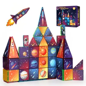 Space planetary magnetic building blocks, Magnetic tiles set, planetary elements, creative scientific toy construction toys, building toy sets suitable for boys and girls, family games, school activities, STEM activities, New Year, Back-to-School gifts