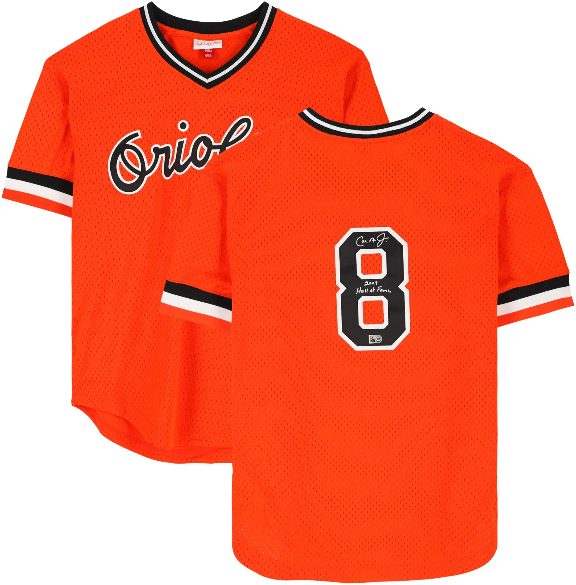 Cal Ripken Jr. Baltimore Orioles Autographed Orange Mitchell & Ness Replica Batting Practice Jersey with "HOF 07" Inscription - Fanatics Authentic Certified
