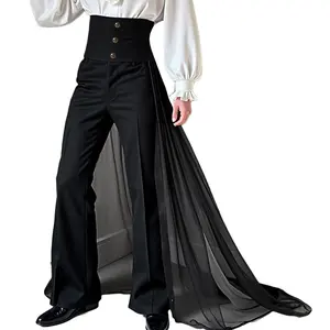 INCERUN Mens Spring Autumn Palace Style High Waist Trousers with Attached Sheer Train Slim Fit Flared Pants for Stage Performance Wedding Party