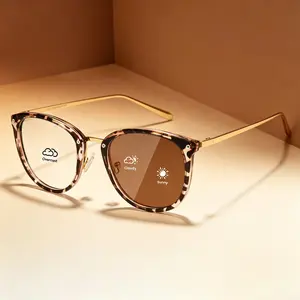 Cyxus Fashionable Photochromic Tortoiseshell Square Full-Rim Glasses - Lightweight Durable TAC TR90 Metal Frame, Nose-Friendly Unisex Small Face Fit, Blue Light Blocking Lens, Office Work Gaming Eyewear -8169-b, Photochromic Glasses