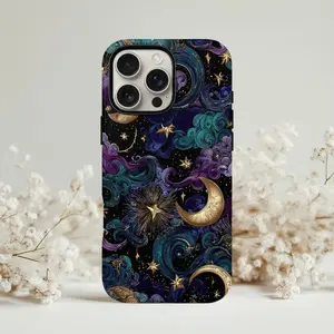 Celestial Moon & Stars Phone Case| Dark Cosmic Aesthetic Design| Slim Protective Phone Cover