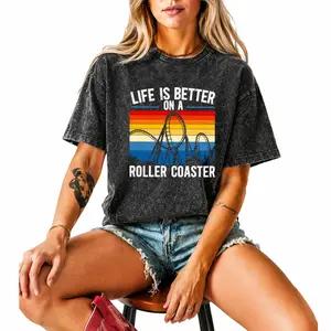 Soft Washed T-Shirt with Rollercoaster Life Is Better On A Roller Coaster Design