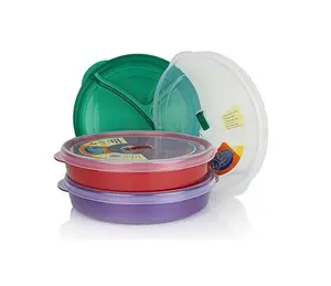 Chef's Choice Regent Products (Set of 3) Microwave Food Storage Tray Containers - 3 Section/Compartment Divided Plates w/Vented Lid