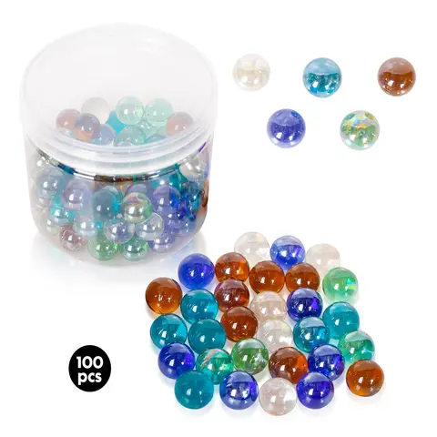 100 Pcs Artificial Colorful Mix Cat Eyes Glass Marbles (0.55 in) - Mesh Net Pack, Fish Tank Aquatic Decor, Kids’ Toy for Game Play, Halloween Party Accent