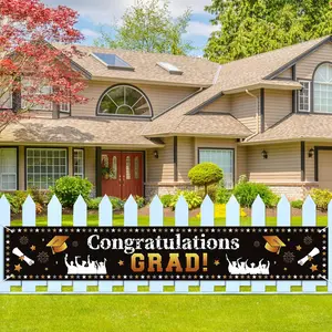 Large Congratulations Grad Banner Graduation Yard Sign 9.8 x 1.6ft Black  Congrats Grad Class is Over Graduation Graden Banner Party Supplies