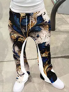 Baroque Style Floral Bell Bottoms, Luxurious Casual Flared Pants, Geometric Pattern, Fitted Design, All Seasons Wear, Women's Fashion, Trouser