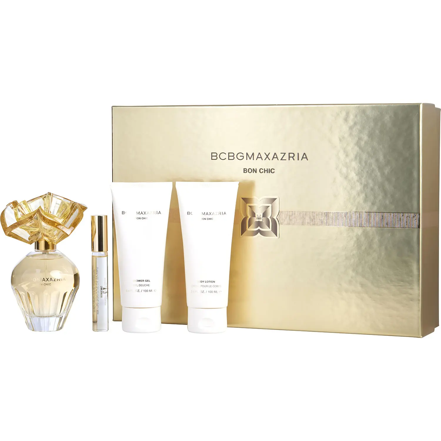 Bcbgmaxazria Bon Chic Set-Eau De Parfum Spray 3.4 Oz & Body Lotion 3.4 Oz & Shower Gel 3.4 Oz & Eau De Parfum Rollerball 0.34 Oz Mini For Women