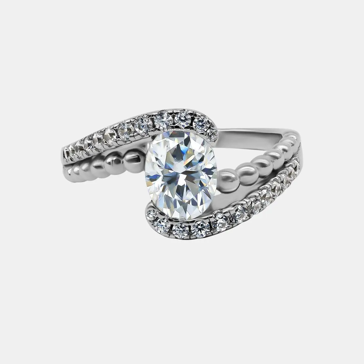 【736】Promotional Event "Heavenly Romance" Hybrid-lined Tension Set 2 Carat Oval Cut Synthetic Moissanite Ring