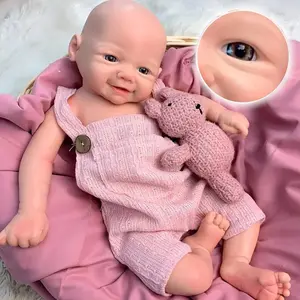 Can Open Mouth 16.5 Inch Cute Vivienne Full Body Silicone Girl Doll With Pink Suit Hand-Painted Skin Bald Soft Touch Feelings Waterproof Reborn Doll Toys For Girl/Collector/Room Decor
