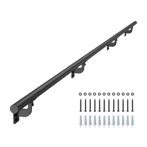 VEVOR Wall Mounted Stair Handrail, 12ft Pipe Staircase Handrail, Black Galvanized Aluminum, 1.26 inch Pipe Diameter, IndoorOutdoor Staircase Railing, Industrial Hand Rail for Steps, Security Baluster