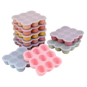 Food Grade Silicone Ice Cube Tray with Lid, Easy Release Nine Grid Mold, Baby Food Storage Box, Home Kitchen Party Use, Ice Molds