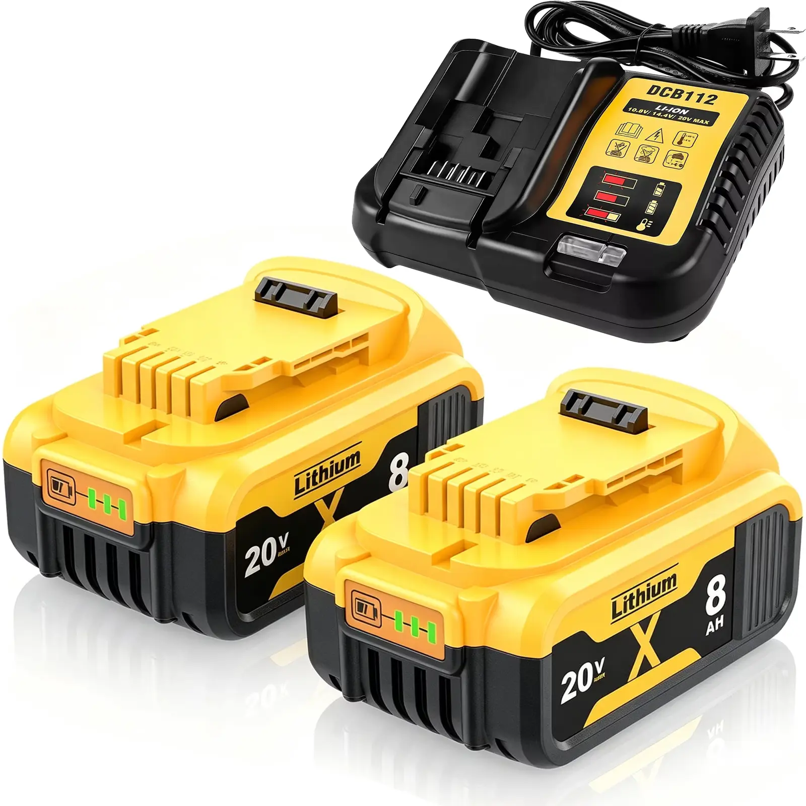 2Pack （8.0Ah/9.0Ah/12.0Ah） Replacement for Dewalt 20V Max Battery and Charger Compatible with Dewalt 20V Max Battery XR Cordless Tools DCB206 DCB200 DCB205 DCD/DCF/DCG Power Tool