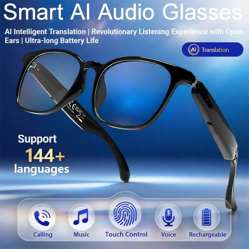 SENBONO's new smart glasses - touch, Type-C charging, Blu ray, over 100 language translations, dual 55mAh large batteries, wireless headphones with microphone and speaker, music listening, phone answering, running, work, fashion glasses