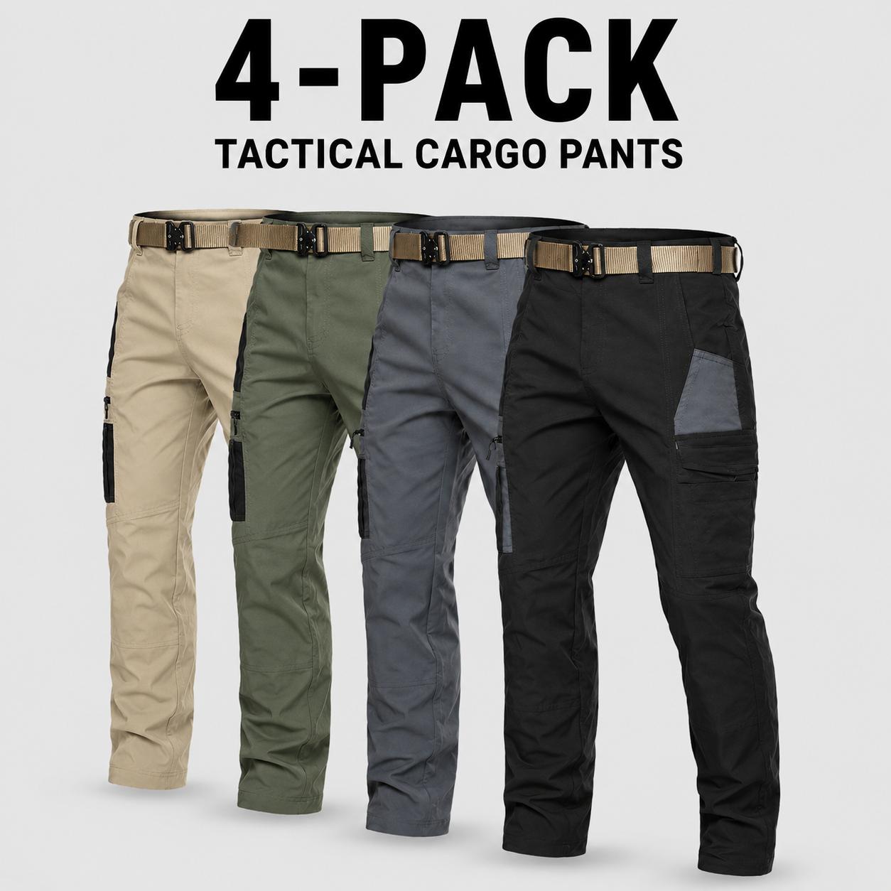 4Pack Men's Tactical Cargo Work Pants, Multi-Pocket Straight Leg Utility Trousers, Outdoor & Workwear | 1/ 2/3/4-pacs