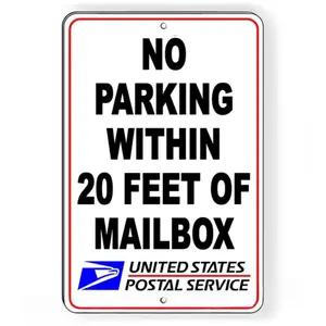 Heavy Duty Aluminum No Parking Within 20ft Of Mailbox Sign Official USPS Regulation Sign Warning Driveway Sign For Street Yard