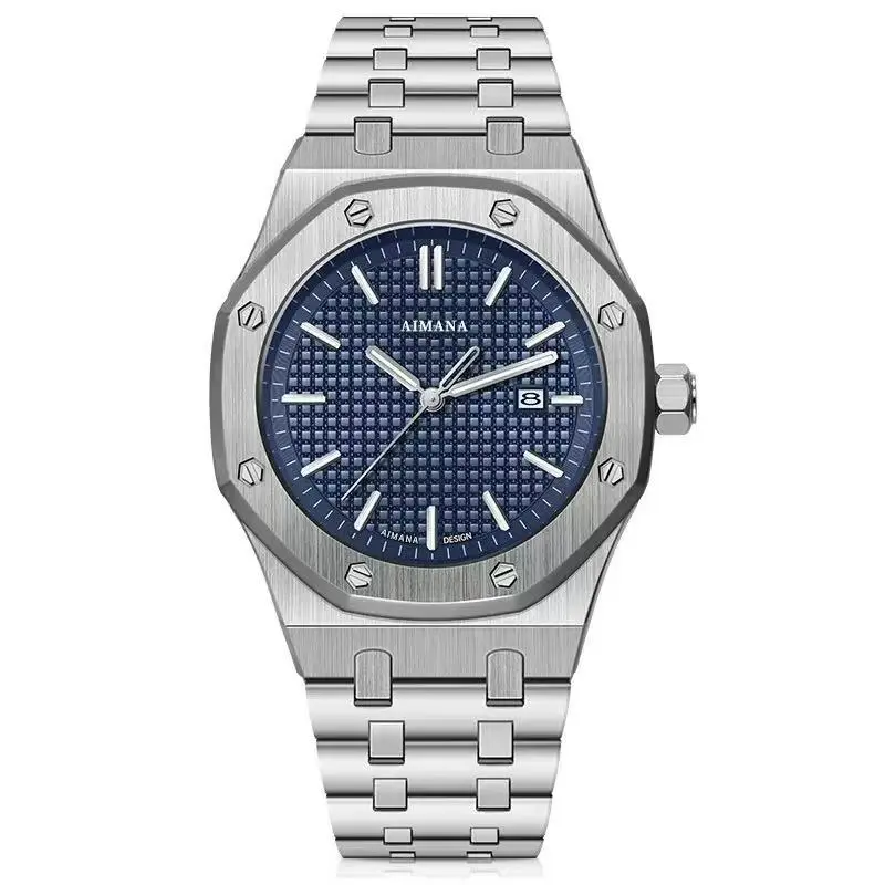 AIMANA Fashion Men's Analog Mechanical-Style Watch - Original Swiss Movement, 42mm, Quartz Watch, Sapphire Crystal, Alloy Strap, 30M - 50M Waterproof, Luminous, Calendar Function, 12-Month Durability, Versatile Fashion Accessory, Watch Cleaning Cloth