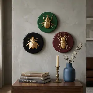 Modern Gold Beetle Wall Mount Set, 3D Golden Insect Wall Art Decor, Gothic Natural Inspiration Sculpture, Living Room & Dining Room Accent