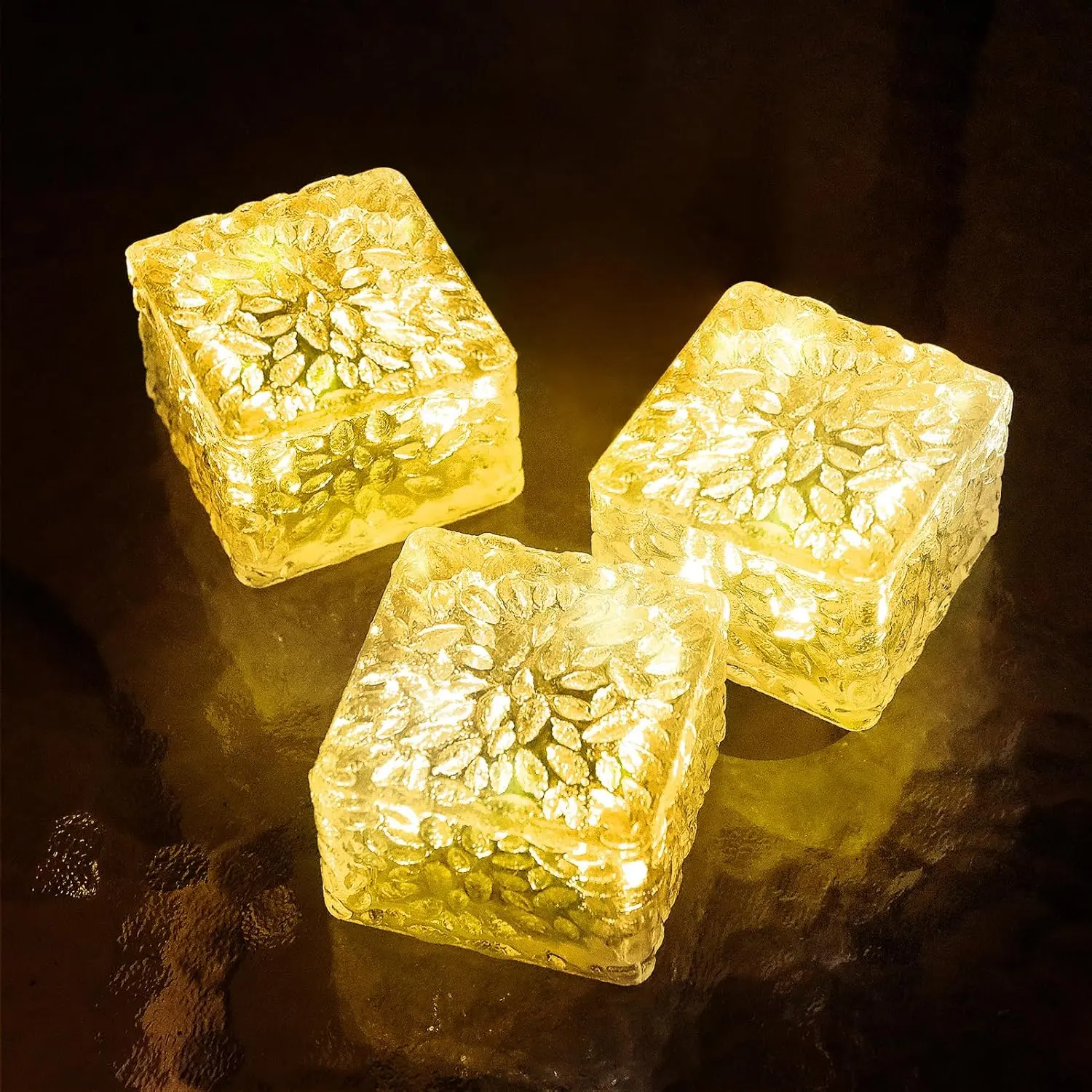 Solar Brick Lights with Solar Panel - 3 Packs, 600mAh Warm White, Water Resistant, Easy to Install Outdoor Lighting for Yard Walkway, Adds Elegant Touch & Longer-Lasting Illumination to Deck Patio Garden Decor