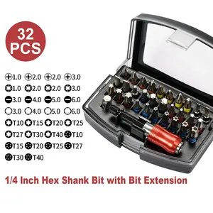 32pcs/set Hex Shank Bit with Storage Box, Multipurpose Extension Rod, Electric Drill Bit Set, Professional Power Tool Accessories