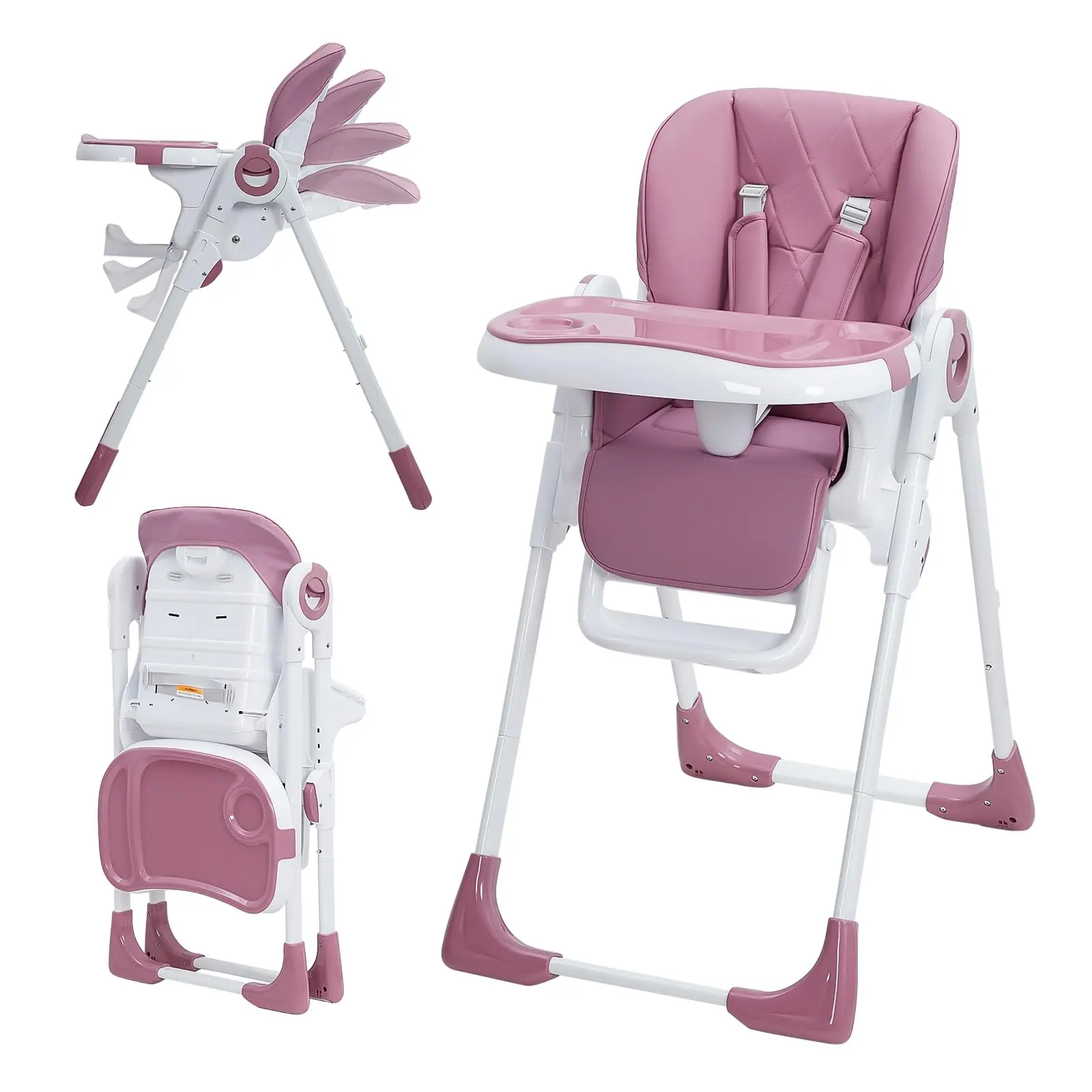 GARVEE Aluminum Multifunctional Travel Baby Highchair - Portable Toddler Feeding Chair with Stable Safe Construction, Foldable Design, Adjustable Reclining Seat, Removable Tray for Infants, Travel High Chair, Multifunctional High Chair