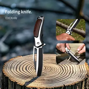 Folding Outdoor Knife - Stainless Steel Ultra-Sharp Blade, Wooden Handle, Portable Meat Knife for Vegetables, Fruits, and Kitchen Tools