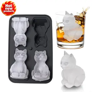 3D Cat Ice Cube Mold Admaison Ice Cube Tray with Funnel with Funnel for Cocktails Bourbon Brandy Whiskey Gifts for Men Silicone Fun Shapes Black Cute
