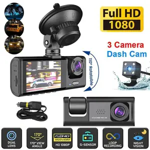 Car DVR Dual Lens Dash Cam HD 1080P Front/Rear/Inside Video Recorder Camera G-sensor, 3 Channel Dash Cam, 170° Wide Angle, 1080P Full HD Dash Camera