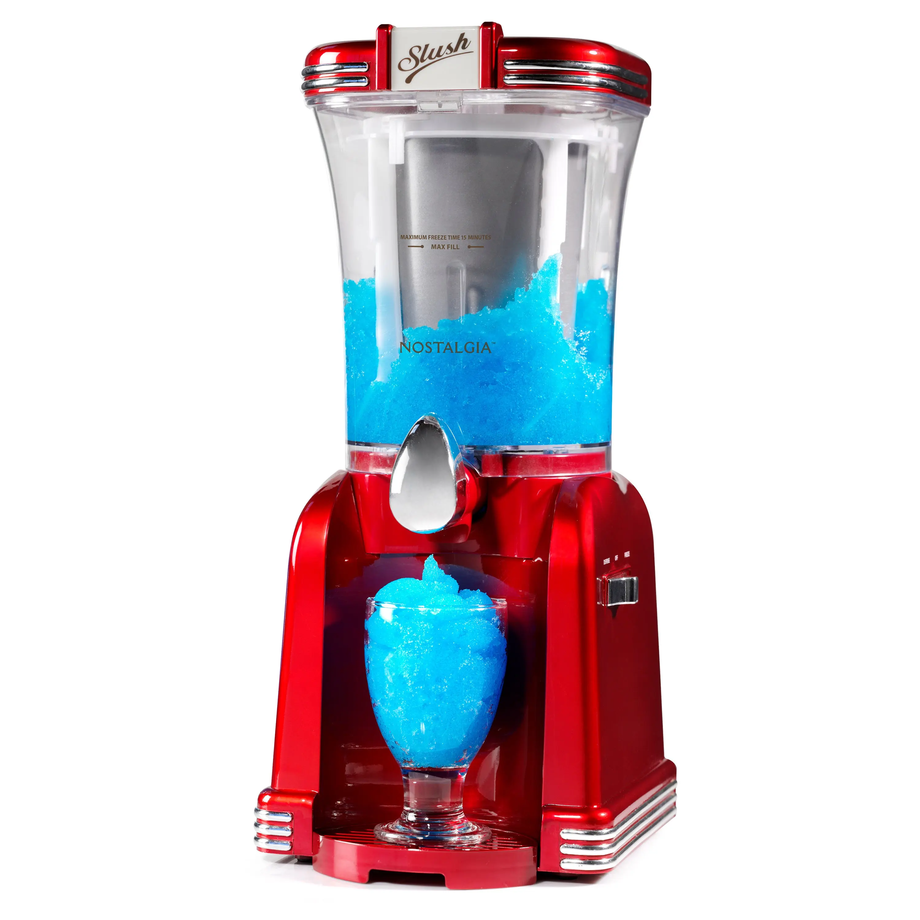 Nostalgia 32-Ounce Retro Slush Drink Maker with Easy-Flow Spout 3-Way Switch Detachable Cup Rest Cord Storage Clear Chamber for Smooth Frozen Drinks