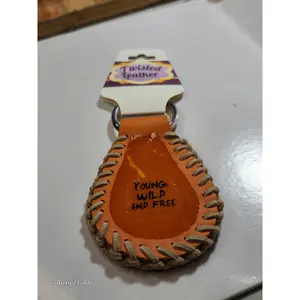 Orange Leather Quote Keychain