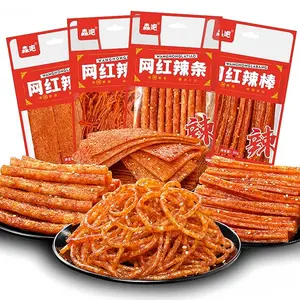 Spicy Strip Small Gluten Latiao - Chinese Special Classic Handmade Spicy Gluten Latiao Snack Food Delicious Snacking for Holiday gift Fragrant Spicy Flavour, 4 combinations Packed(4 Bags)