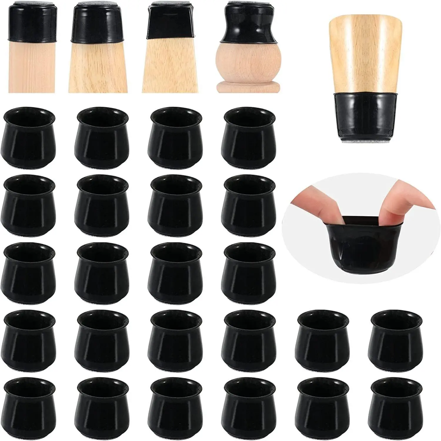 Upgraded 24 count Chair  Caps with Felt Bottom|Round&Square  Chair  Covers for Mute Furniture Moving|Elastic Furniture Protection Cover to  . (Medium-Black, 24)