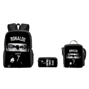 CR7 Football Player Pattern Backpack Set - 3 Piece School Backpack Lunch Bag Pencil Case for Teens Students Sports Lovers | TikTok Trending Stylish Durable Large Capacity Convenient Portable