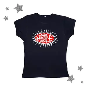 Vintage Hole Baby Tee, Gothic Emo Girl Tops, Y2k Top Women Streetwear, Western Graphic Tee, Gift For Girlfriend Cotton Womenswear
