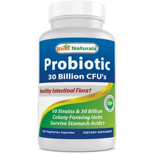 Best Naturals Probiotic 10 Strains 30 Billion CFU's 120 Vegetarian Capsules Non-GMO Gluten-Free USA Made GMP Compliant