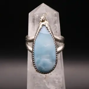 Size 7 Silver Larimar Crystal Ring