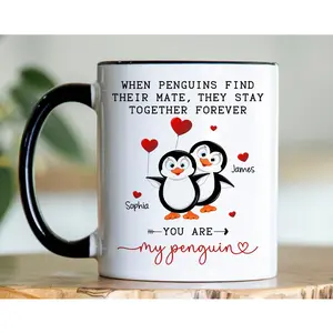 You Are My Penguin Personalized Mug, Romantic Gift For Couple, Husband, Wife, Girlfriend Boyfriend Gift, Custom Name Valentine Coffee Cup, Couple Gifts
