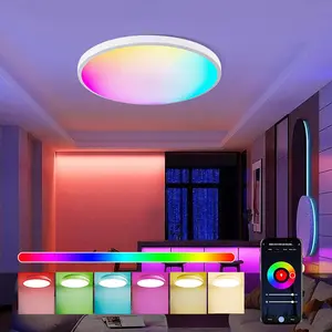 Smart Ceiling Light, 12 Inch RGB LED Pendant Lamp with Remote Control, Adjustable 3000k-6500k Modern Ultra-Thin Light for Bedroom Living Room Game Room, Decorative Ambiance Lighting, Multifunctional Lighting